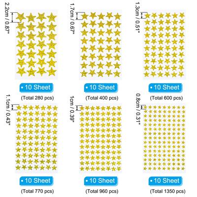 4360 Pcs Star Reward Stickers, 6 Sizes 60 Sheet Colorful Sticker, Gold