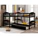 Twin Over Twin Bunk Bed for 4, L-Shaped 4 Beds with Trundle & Guardrails Corner, Solid Wood Quad Bunk Bed Frame for Teens Adults