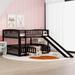 Low Floor Bunk Bed with Slide, Solid Wood Bunk Bed Frame with Fence & Ladder, for Kids Teens, Boys Girls, No Box Spring Needed