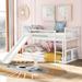 Twin Over Twin Floor Kids Bunk Bed with Slide, Solid Wood Low Bunk Bedframe with Ladder & Safety Guardrail, No Box Spring Needed