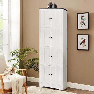 Tall Storage Cabinet with 4 Doors and 4 Shelves, Wall Storage Cabinet