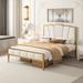 Full Size Bed Frame, Modern Upholstered Bed Frame with Tufted Headboard, Golden Metal Platform Bed Frame with Wood Slat Support