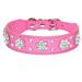 Didog - Cute PU Leather Dog Collar - Rhinestone Flower Pattern Studded - 1 Inch Width Fit Small and Medium Dogs Hot Pink 11-13