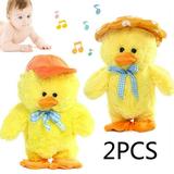 2PCS Easter Duck Plush Talking Dancing Toys Repeats What You Say Singing English Songs Interactive Talking Stuffed Animal Toy Figures for Toddlers 1-3 Years Old