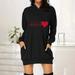 Fall Dresses for Women 2023 Women s Valentine s Day Heart Printing With Pocket Long Sleeve Hoodie Sweatshirt Dress Women Dress TANQIKE XL