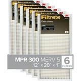 Filtrete 12x20x1 Air Filter MPR 300 MERV 5 Clean Living Basic Dust 3-Month Pleated 1-Inch Air Filters 6 Filters