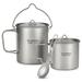 TOMSHOO Lightweight Titanium 3 Pieces Set Titanium 750ml Pot 350ml Water Cup Mug with Lid Collapsible Handle Folding Spork for Camping Hiking Backpacking