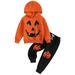 Kids Baby Girl Boy Halloween Outfits Pumpkin/Skeleton Print Long Sleeve Hood Sweatshirt Long Pants 2Pcs Suit