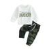 Gwiyeopda Baby Boys 2PCS Clothes Long Sleeve Letter Print T-Shirt Tops Camouflage Pants Fall Winter Outfit