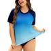 COOTRY Womens Plus Size Rash Guard Short Sleeve Swim Shirt UPF 50+ Sun Protection Swimsuit Top Gradient Blue2 3XL