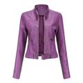 Olyvenn Womens Plus Size Long Sleeve Hoodless Casual Outwear Coats Women s Slim Leather Stand Collar Zip Motorcycle Suit Belt Coat Jacket Tops Purple 12