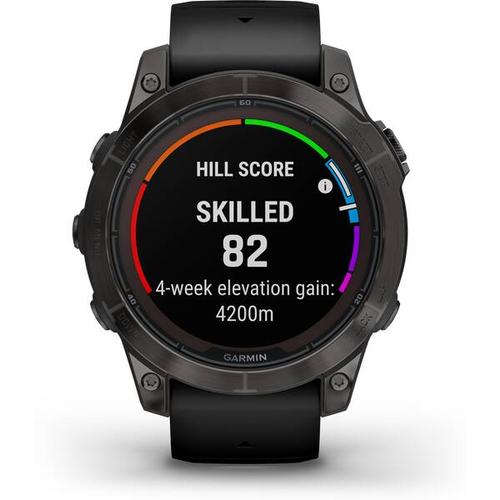 GARMIN FĒNIX® 7 PRO - SAPPHIRE SOLAR EDITION Schwarz/Carbongrau Titan DLC mit QuickFit®-Silikon-Armb, Größe - in schwarz / grau