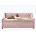 Home Decor Twin Daybed w/ Trundle Upholstered in Brown/Pink | 39.007 H x 84.007 W x 42.007 D in | Wayfair DAGE39380