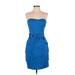 Trina Turk Cocktail Dress - Sheath Open Neckline Sleeveless: Blue Print Dresses - Women's Size 2
