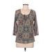 Croft & Barrow 3/4 Sleeve Blouse: Tan Print Tops - Women's Size Medium Petite - Paisley Wash