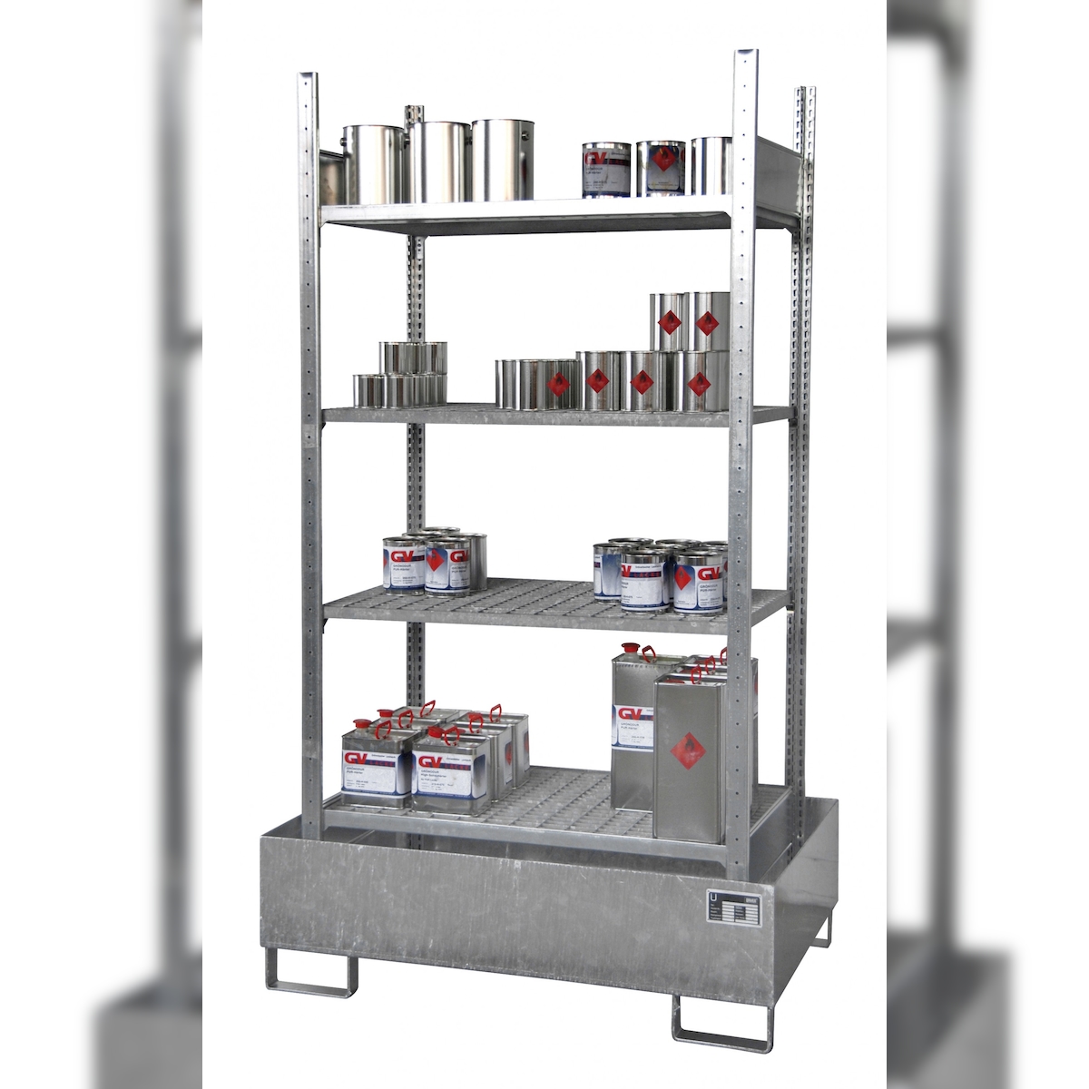 Kleingebinderegal mit Auffangwanne 3021 4E verzinkt Umwelt Lagertechnik Image