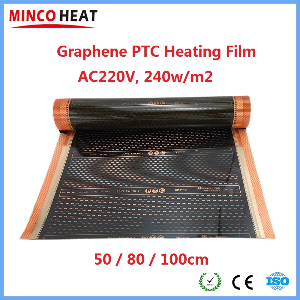 Alle Größen Brandneues AC220V Graphene PTC-Heizfilm Infrarot-elektrisches warmes Fußbodenheizsystem 240 W/m2 Kohlefolie
