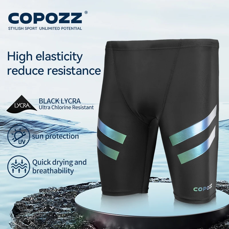 COPOZZ Herren-Badehose mit Haifischhaut, wasserabweisend, kurz- und fünfviertellang, Badeanzug, Badebekleidung, Renn-Slip, L-4XL Image