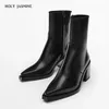 2025 neue High Heels Frauen Kurze Stiefel Elegante Spitz Büro Dame Schuhe Frau Echtes Leder Seite Zipper Herbst Winter