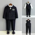 Children Black Piano Suit Kids Wedding Party Photograph Suit Flower Boys Tuxedo Dress Newborn Baby 1