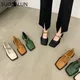 SUOJIALUN 2022 Autumn Flat Heel Women Loafer Shoes Fahion Square Toe Slip On Shallow Ballerina