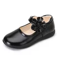 Chaussures en cuir noir pour filles appartements floraux pour enfants moyens et grands princesse