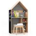 Kids House-Shaped Table & Chair Set Wooden Toy Organizer Cabinet