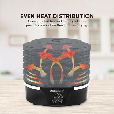 Elite Gourmet Food Dehydrator with Adjustable Temperature Dial and 5 Trays, Black with Clear Trays