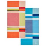 Lacoste 2 Pack Shifted Stripe Beach Towel Bundle in Aqua, Melon