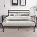 Grey Queen Size Metal Bed Frame with Headboard Charcoal