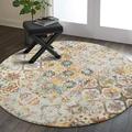 Lahome Floral Medallion Collection Round Area Rug - 4 Diameter Non-Slip Distressed Vintage Area Rug Accent Throw Rugs Floor Carpet for Door Mat Entryway Living Room Bedrooms (4 Diameter Multicolor)