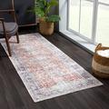 Bloom Rugs Caria Washable Non-Slip 7 ft Runner - Brick / Dark Blue Runner for Entryway Hallway Bathroom and Kitchen - Exact Size: 2 6 x 7