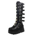 Women Platform Goth Boots Knee High Gothic Buckles Booties Chunky Heels Black Platform Boots Girls High Wedge Motorcycle Boots Punk Booties US5.5-11, Black18, 7 UK