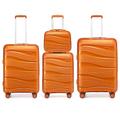 Kono Luggage Sets of 4 Piece Lightweight Polypropylene Hard Shell Suitcase with TSA Lock Spinner Wheels 20" 24" 28" Travel Trolley Case + 14" Beauty Case (Set of 4, Orange)