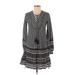 Twelfth Street by Cynthia Vincent Casual Dress - A-Line Plunge Long sleeves: Black Print Dresses - Women's Size Small