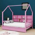 Harper Orchard Menifee Wooden Full Size House Bed w/ Trundle in Pink | 74.4 H x 57.6 W x 77.5 D in | Wayfair 42A627C5909B49FA81354192F9A30185