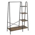 Finnhomy Clothes Rail, Metal Clothes Rack with 4 Tier Shelves, Heavy Duty Open Wardobe with Shoe Rack, Clothing Rack for Bedroom, Wooden Clothes Rails, Black