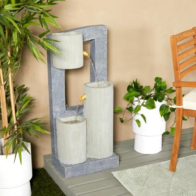 Gray Fiberglass 3 Tier Fountain with LED Light