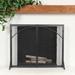 Black Metal Minimalistic Single Panel Fireplace Screen with Arch Inspired Doors and Handles