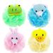 Kids Loofahs Bath Shower Sponge Ball 4 Pack Cute Animal Mesh Pouf Bath Sponge Scrub Exfoliating Body Brush Pouf Scrubber Sponge Ball Mesh Bath Kids Fun loofah Cartoon Loofah for Kids -Random