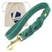 Leather Short Dog Leash 15 Inch - Short Dog Traffic Lead for Large Dogs Training and Walking - Braided Leather Dog Tab for Large Dogs - Full Grain Heavy Duty Leather (Green Braided # 001)