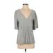 AS by DF Casual Dress - Mini V-Neck 3/4 sleeves: Gray Print Dresses - Women's Size Small