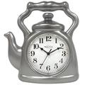 Presentime & Co. 11" Teapot Clock, Silent Non Ticking, Modern Farmhouse Style, Wall & Mantel 2 in 1 Clock, Desk & Shelf Clock, Steel Silver Finish (Wall Deocration/Home Decoration/Tabletop Décor)