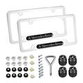 2PCS Sliver License Plate Frames for Mercedes Benz Car License Plate Bracket Holder Premium Aluminum Alloy Weather Proof License Plate Covers with Screw Caps Cover Front License Plate