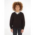 V-Ausschnitt-Pullover CALVIN KLEIN JEANS "CEREMONY RELAXED SWEATER" Gr. 14 (164), schwarz (ck black) Jungen Pullover