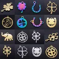 5pcs/lot Stainless Steel Good Luck Symbol diy Jewelry Making Charm Wholesale Flower Necklace Pendant