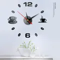 Modern 3D Wall Clock Self Adhesive Wall Sticker Silent Clock Quartz Needle Clocks Coffee Cups