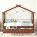 Walnut Imaginative House Bed, Twin Size Wooden House Bed with Drawers, Daybed with Spacious Storage and 2 Headboards