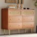 Retro 6 Drawers Dresser, Rattan Lids, and Child-Friendly Design, Stable Construction