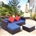 Blue 3 Piece Patio Sectional Wicker Rattan Outdoor Furniture Sofa Set, with All-Weather Reinforced Arm, with Pillow and Table